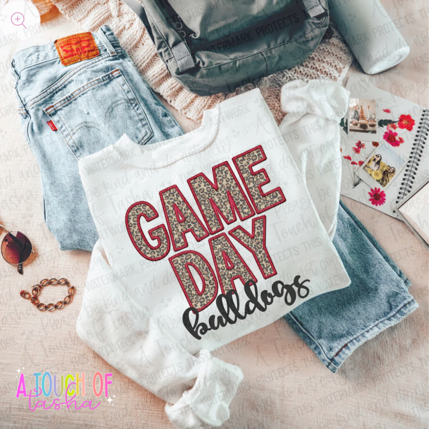 Bulldogs “Faux Leopard Print/ Faux Embroidery” Game Day Sweatshirt