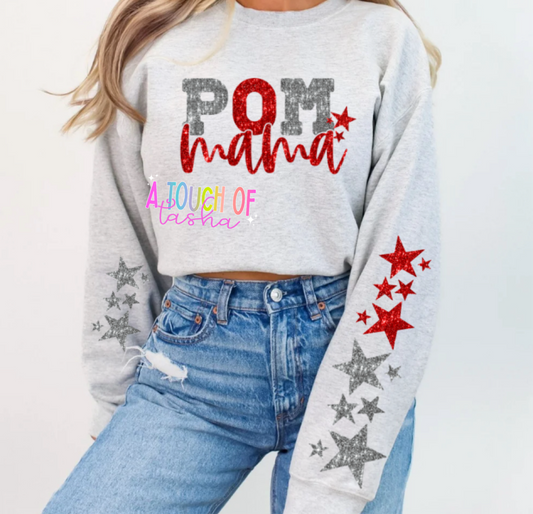 Pom Mama with Star sleeve accents Sweatshirt