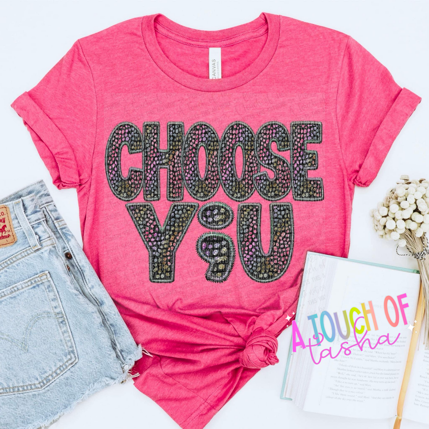 “Choose You” Faux Embroidery & Jewels T-Shirt