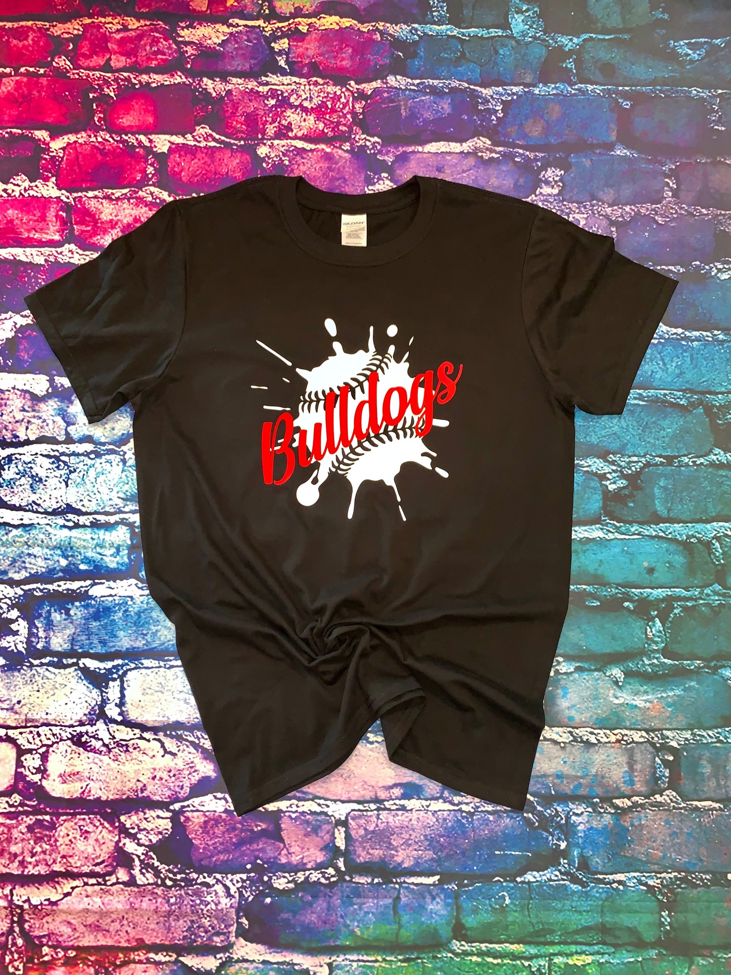 Bulldogs Baseball Splatter - Black T-shirt