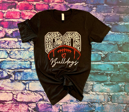 Go Bulldogs “Football” (GLITTER) Black T-Shirt